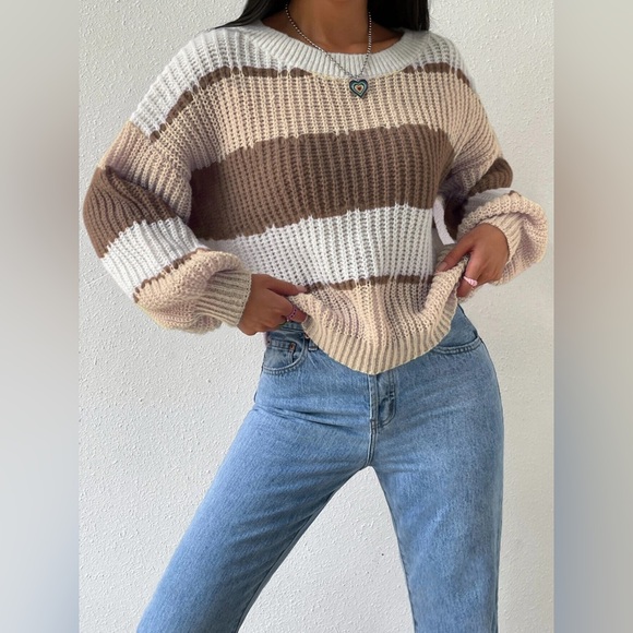 Striped Knit Round Neck Sweater